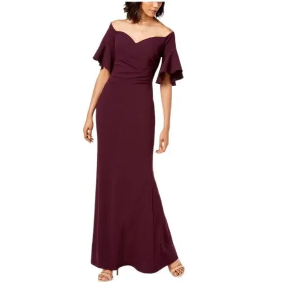 Calvin Klein NWT $199 Bordeaux Off Shoulder Sweetheart Mermaid Gown, Size 8 - Picture 1 of 3